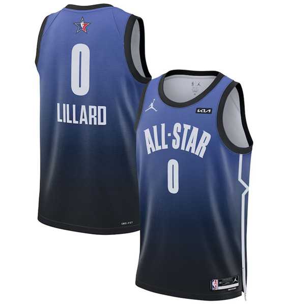 Mens 2023 All-Star #0 Damian Lillard Blue Game Swingman Stitched Basketball Jersey Dzhi